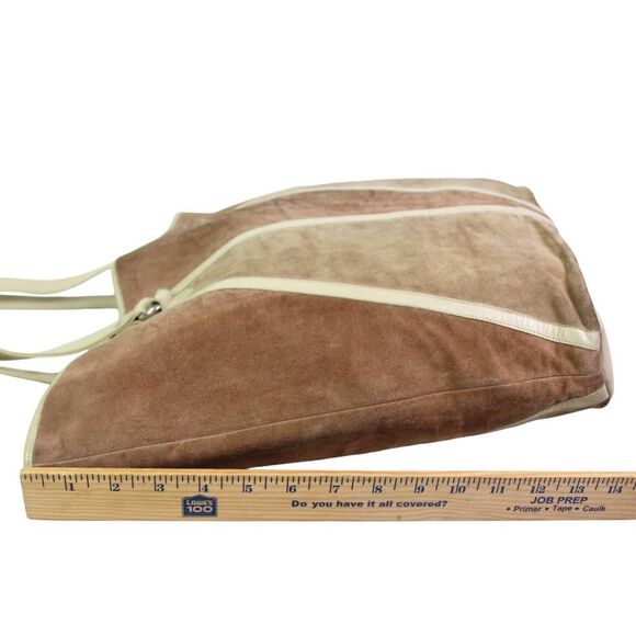 EXTRA LARGE VINTAGE BROWN BEIGE GENUINE LEATHER SUEDE SHOULDER BAG PURSE TOTE - Picture 9 of 10